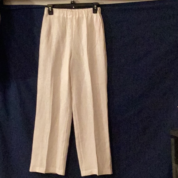 NWT LISBETH white elastic waist band flat front linen pants # S. - Picture 9 of 11